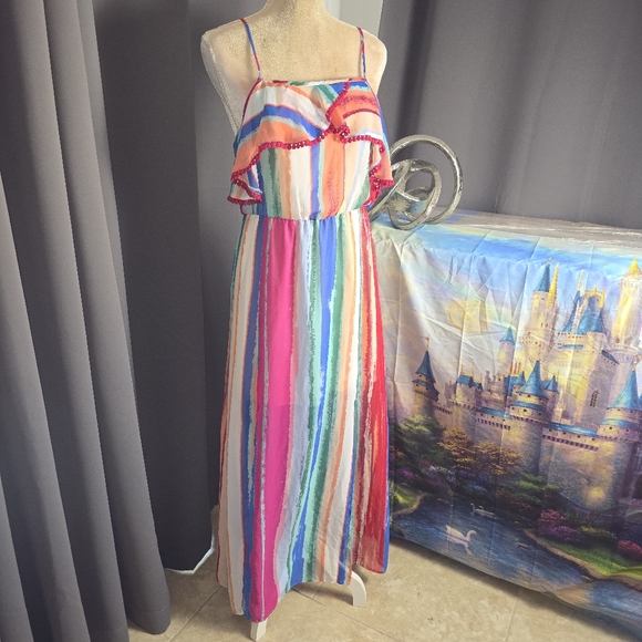 Candies Maxi Dress Womens L‎ Colorful Striped Summer Pool Slip Y2K Boho - Picture 7 of 14